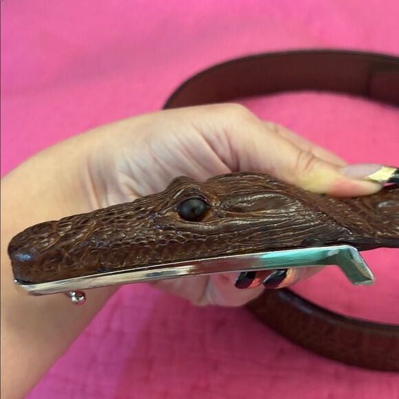 Brown Crocodile Embossed Leather Belt, L 46 inch